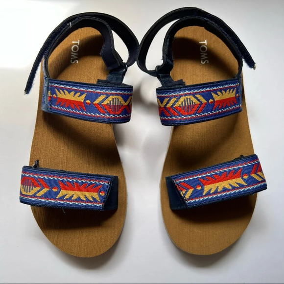 TOMS Navy Ray Patterned Velcro Sandals size US 1 - Picture 9 of 9